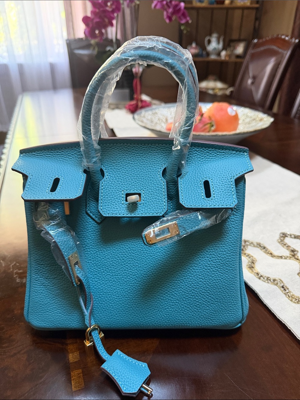 Luxury Turquoise Leather Top-Handle Women’s Bag